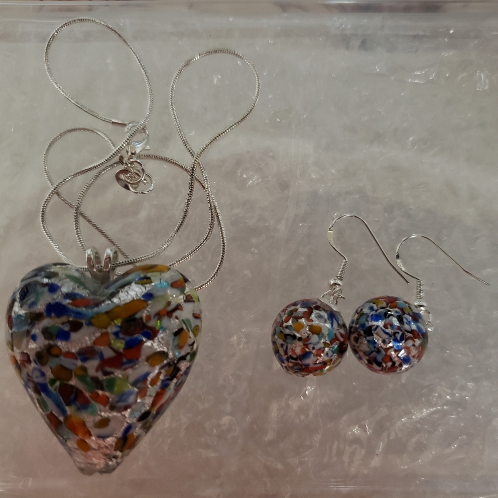 Klimt stlye Murano Glass Jewelry set in Sterling Silver